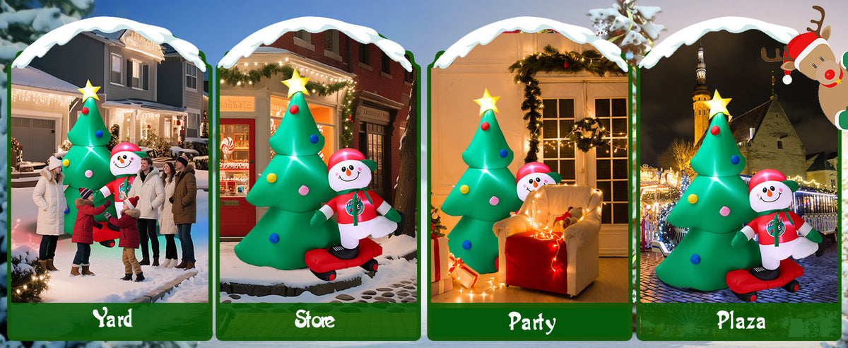 Christmas Tree with Scooter Snowman Inflatable