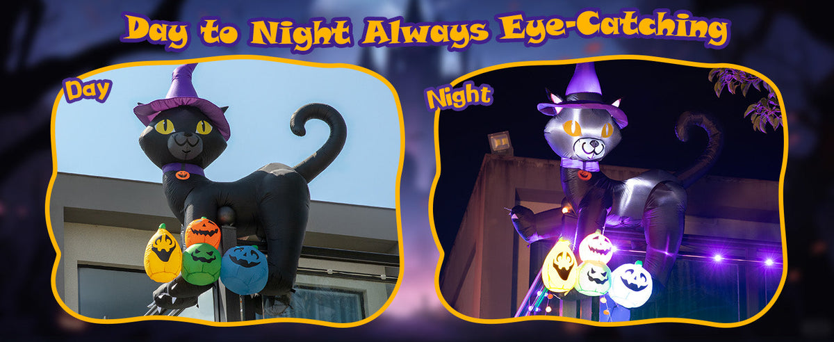 Black Cat with Pumpkins Inflatable