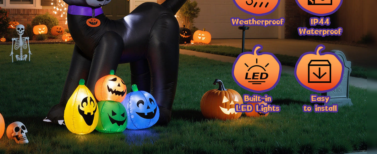 Black Cat with Pumpkins Inflatable