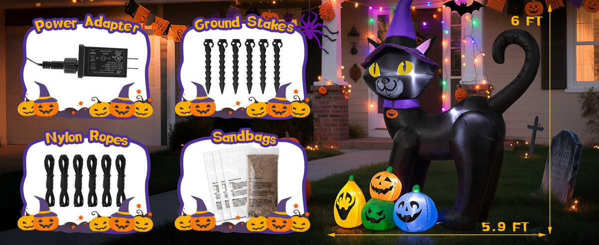 Black Cat with Pumpkins Inflatable