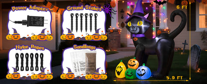Black Cat with Pumpkins Inflatable