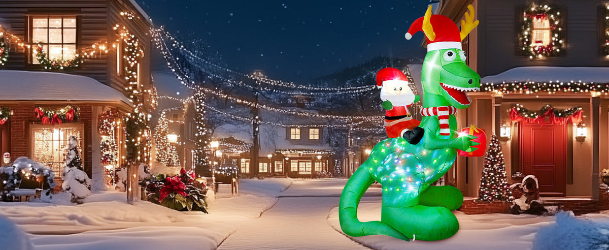 Santa Riding Dinosaur Inflatable