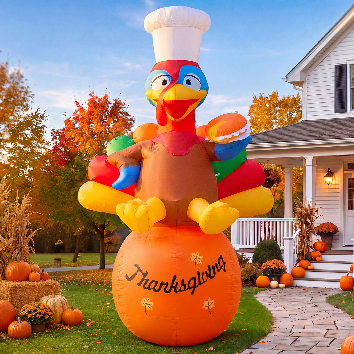 Giant Chef Turkey on Pumpkin Inflatable