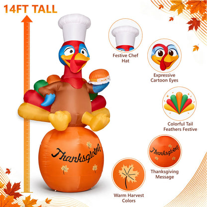 Giant Chef Turkey on Pumpkin Inflatable