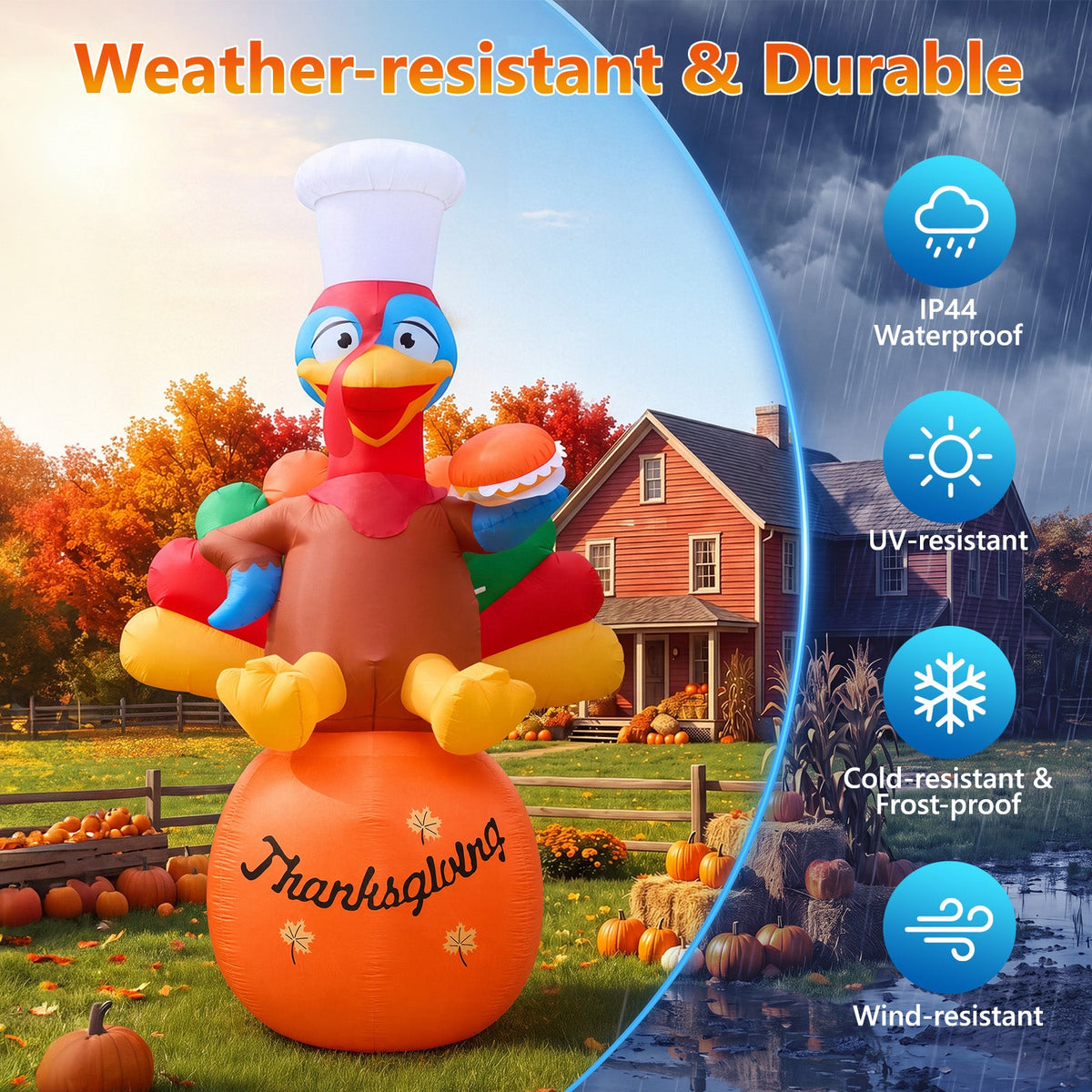 Giant Chef Turkey on Pumpkin Inflatable