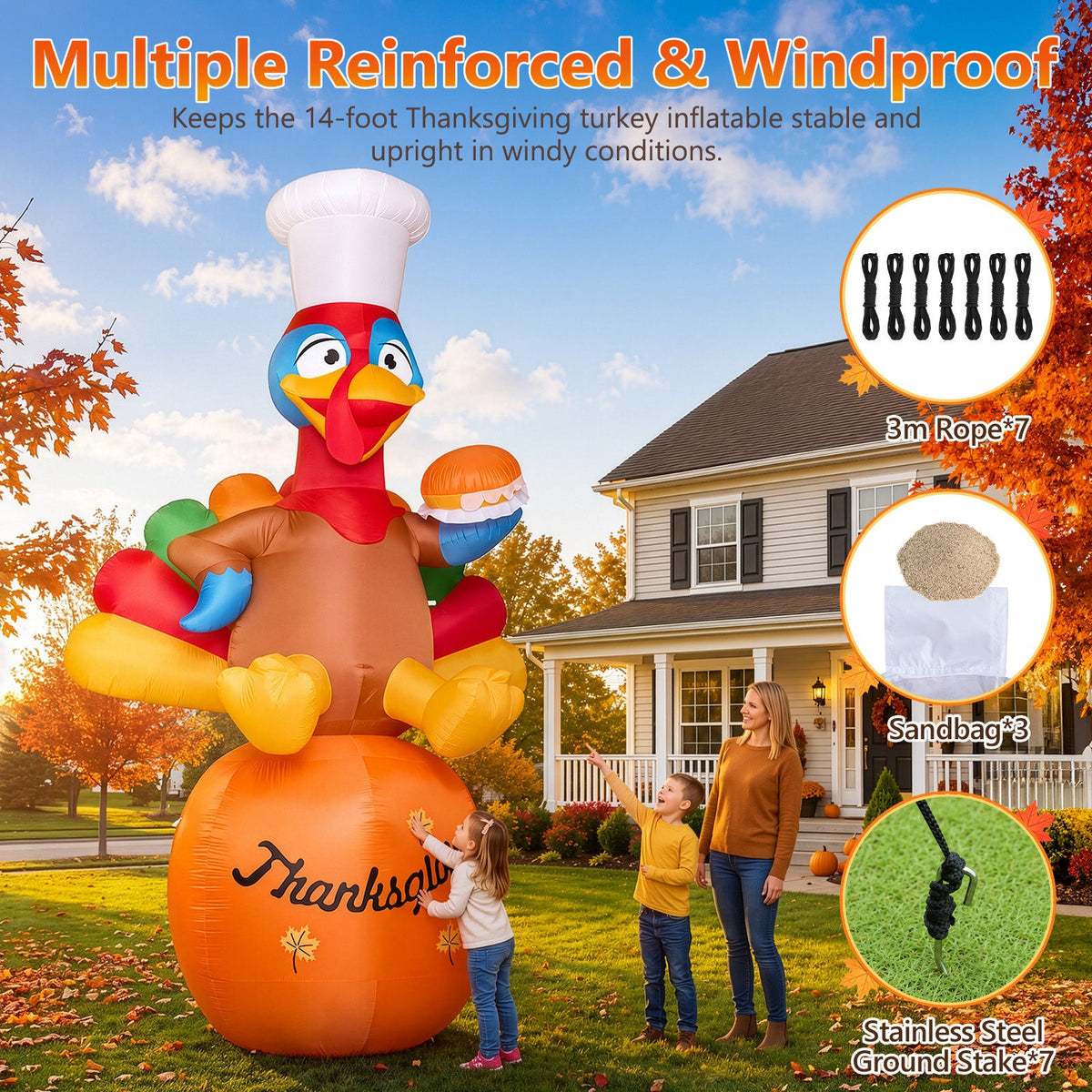 Giant Chef Turkey on Pumpkin Inflatable
