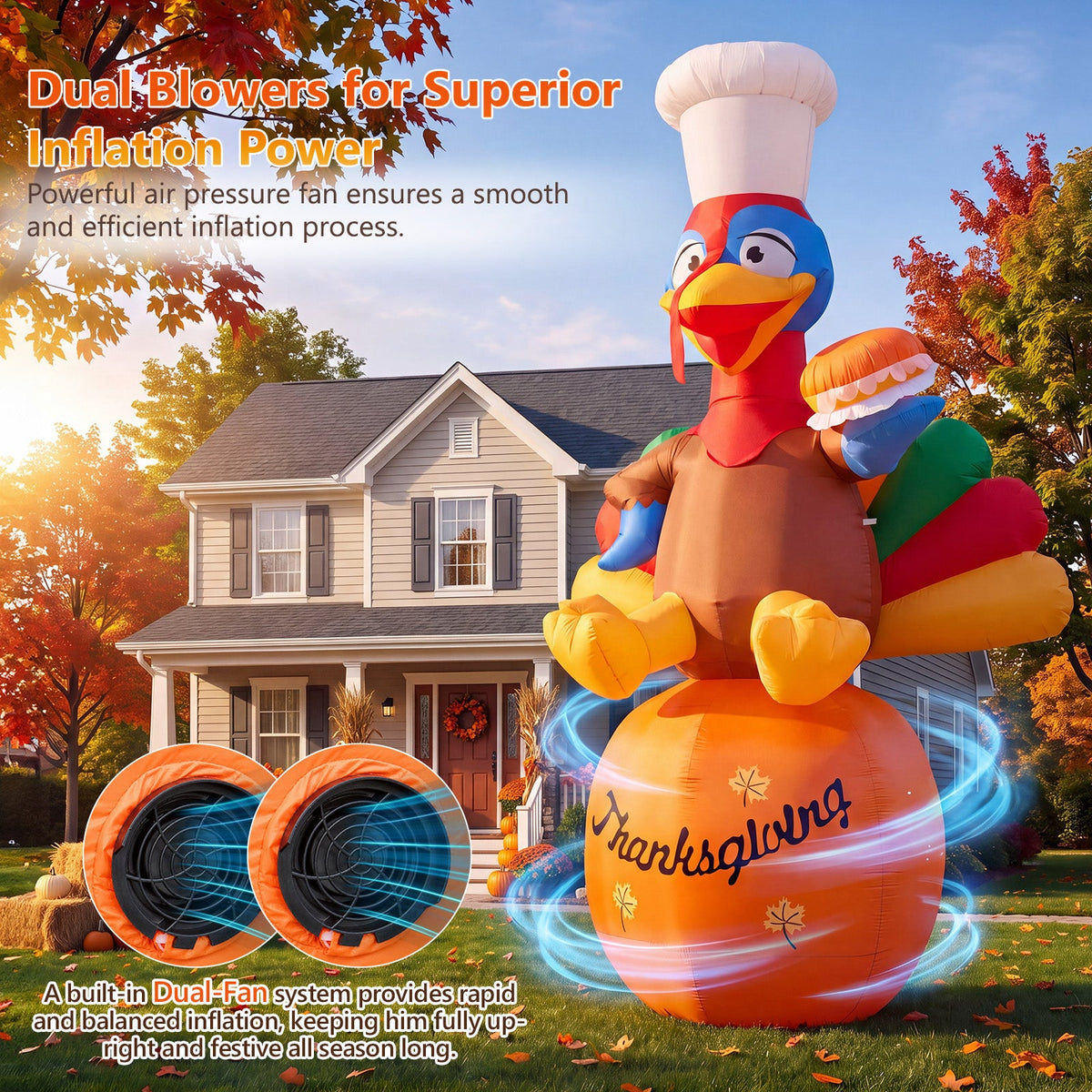 Giant Chef Turkey on Pumpkin Inflatable