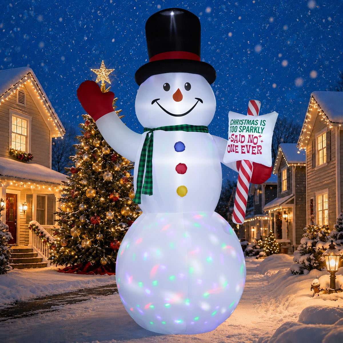 Giant Snowman with Candy Cane Inflatable