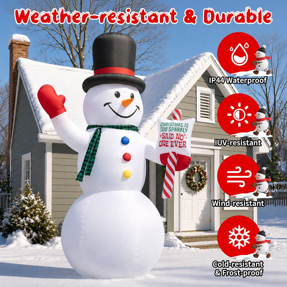 Giant Snowman with Candy Cane Inflatable