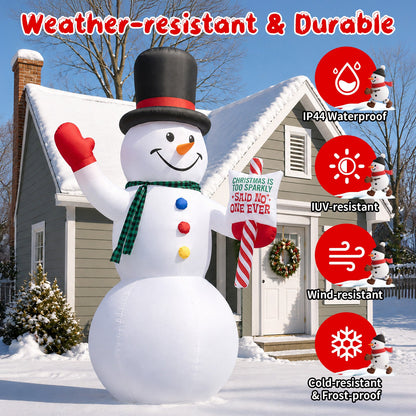Giant Snowman with Candy Cane Inflatable
