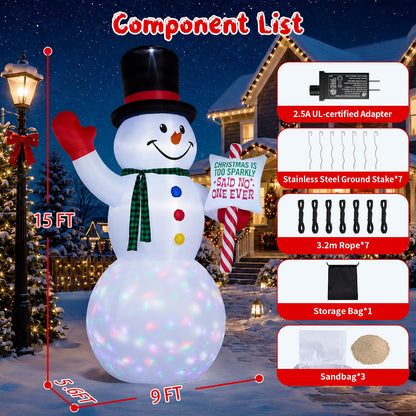 Giant Snowman with Candy Cane Inflatable