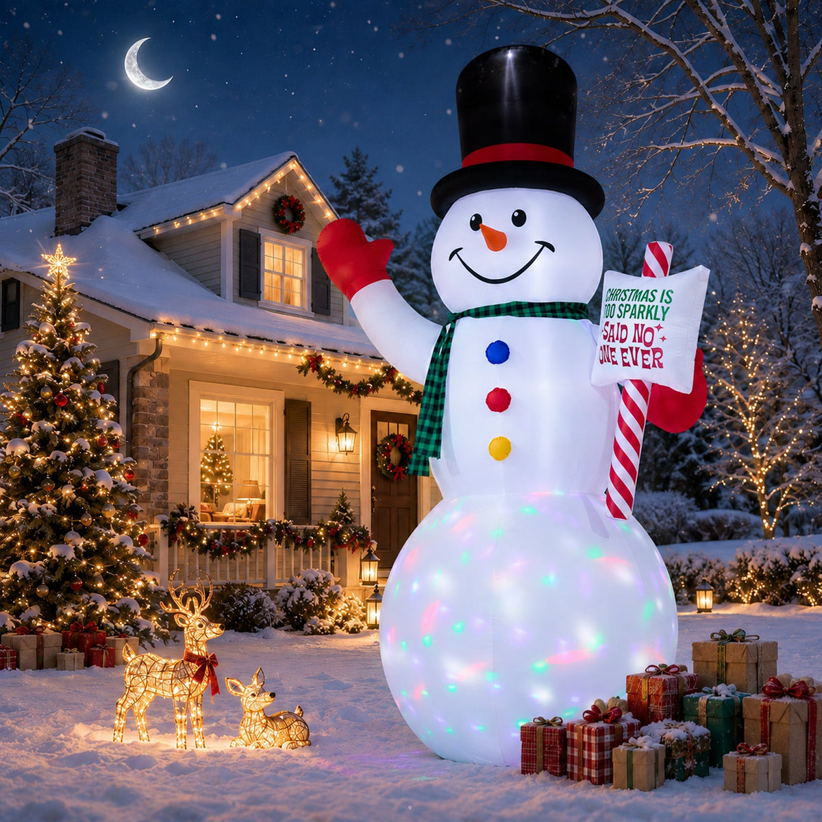 Giant Snowman with Candy Cane Inflatable