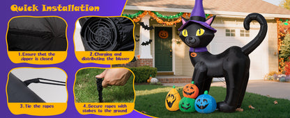 Black Cat with Pumpkins Inflatable