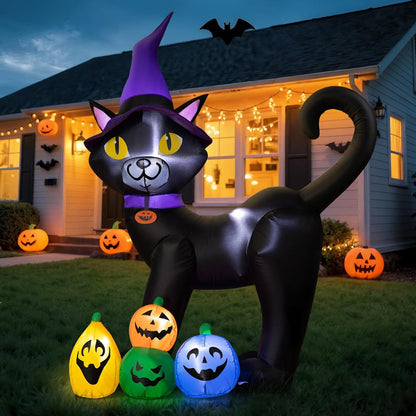 Black Cat with Pumpkins Inflatable