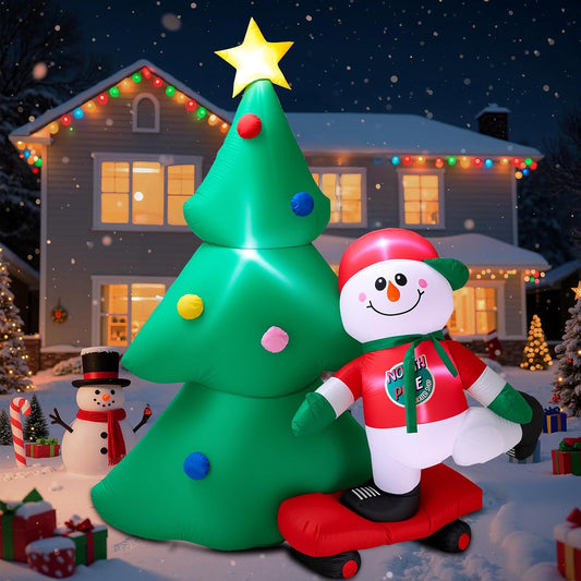 Christmas Tree with Scooter Snowman Inflatable