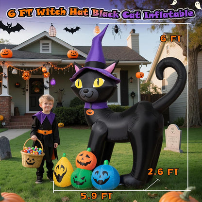 Black Cat with Pumpkins Inflatable