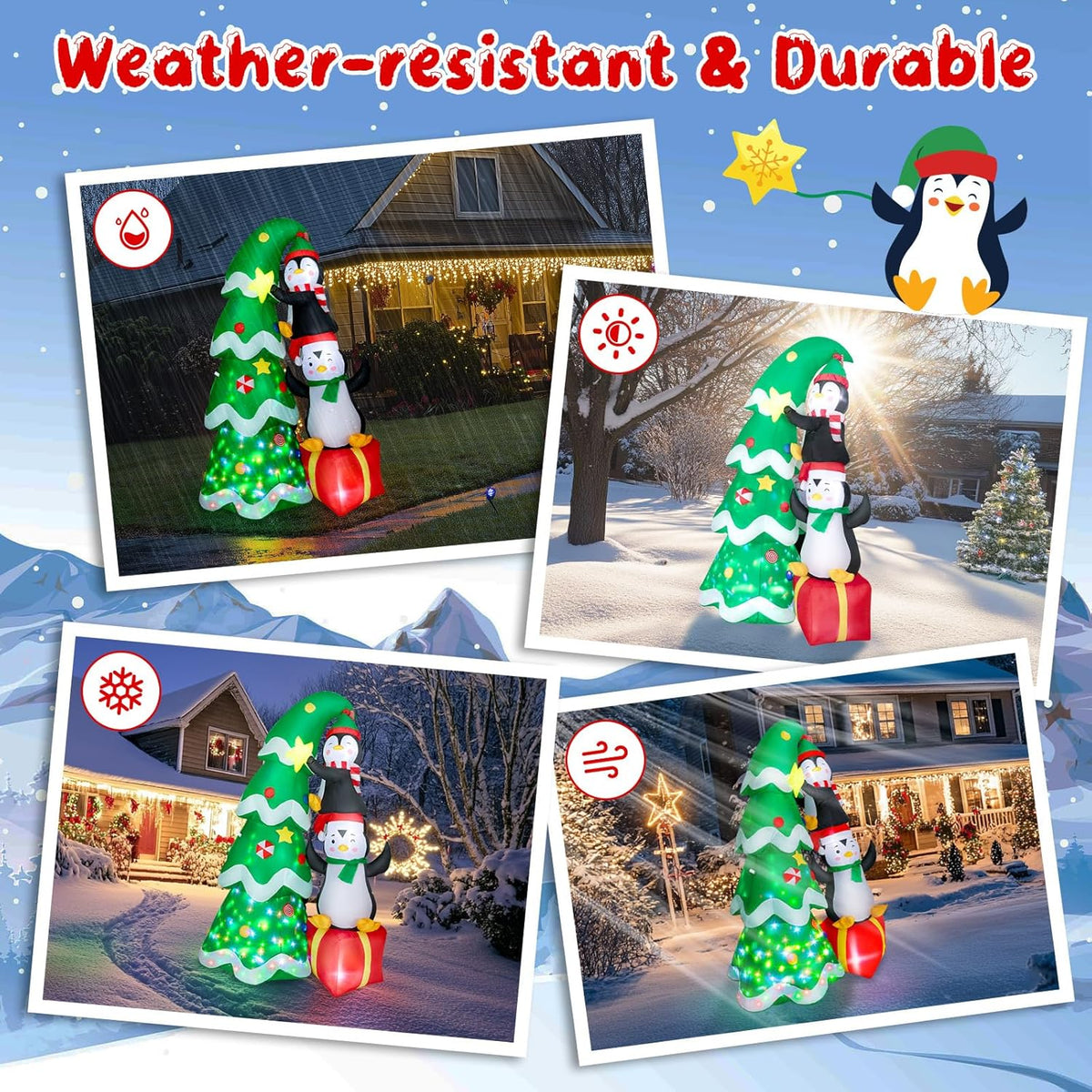 Christmas Tree with Penguins Inflatable