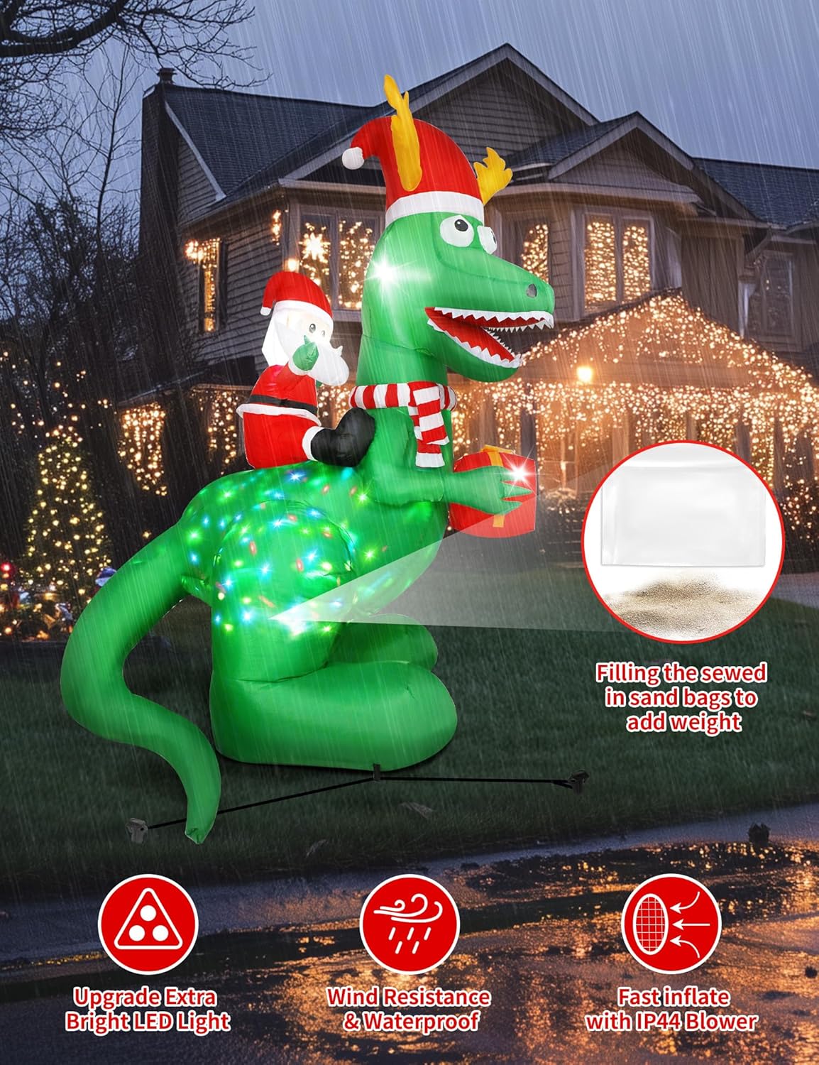 Santa Riding Dinosaur Inflatable
