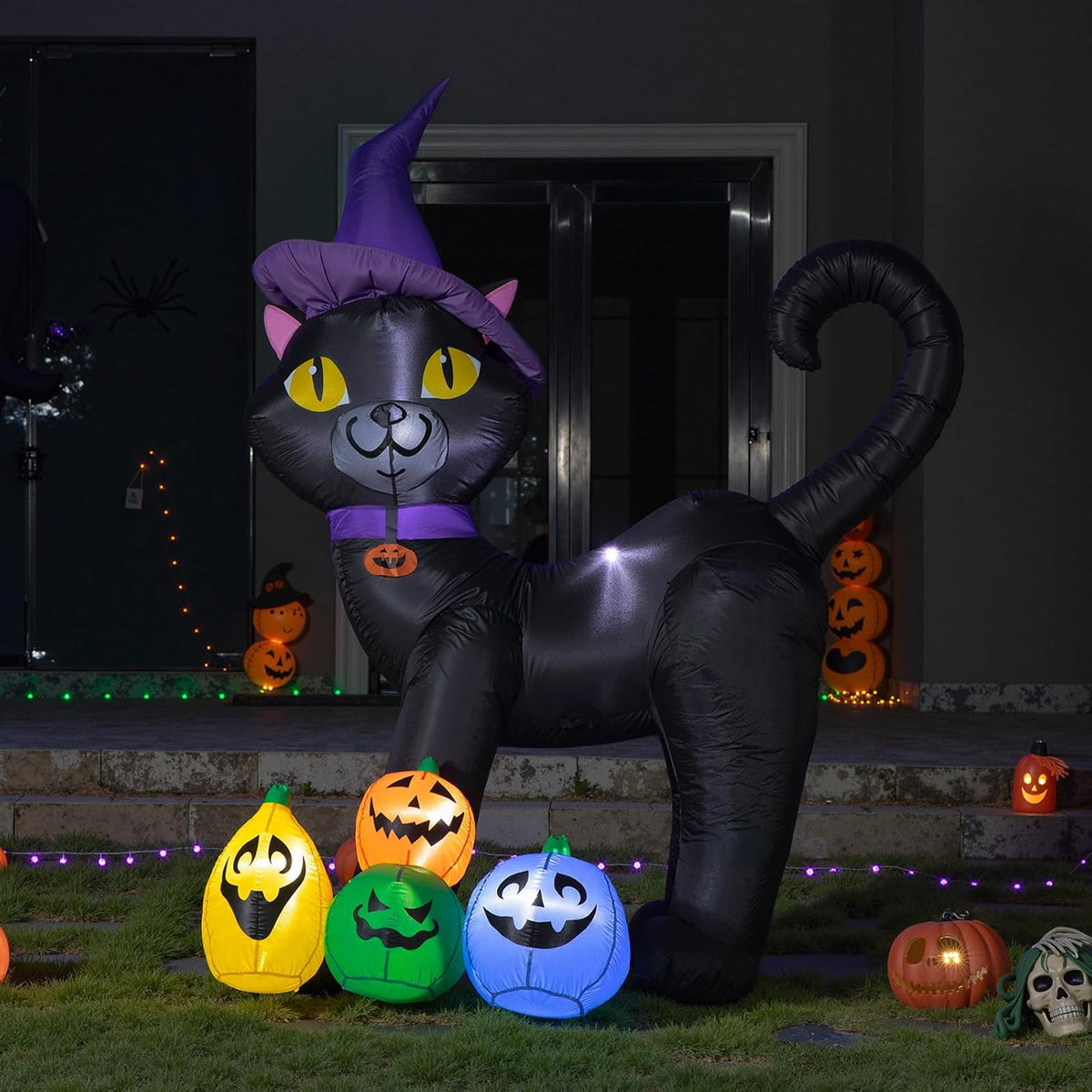 Black Cat with Pumpkins Inflatable