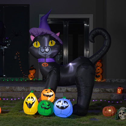 Black Cat with Pumpkins Inflatable