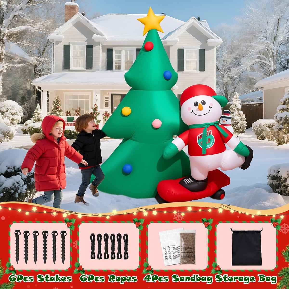 Christmas Tree with Scooter Snowman Inflatable