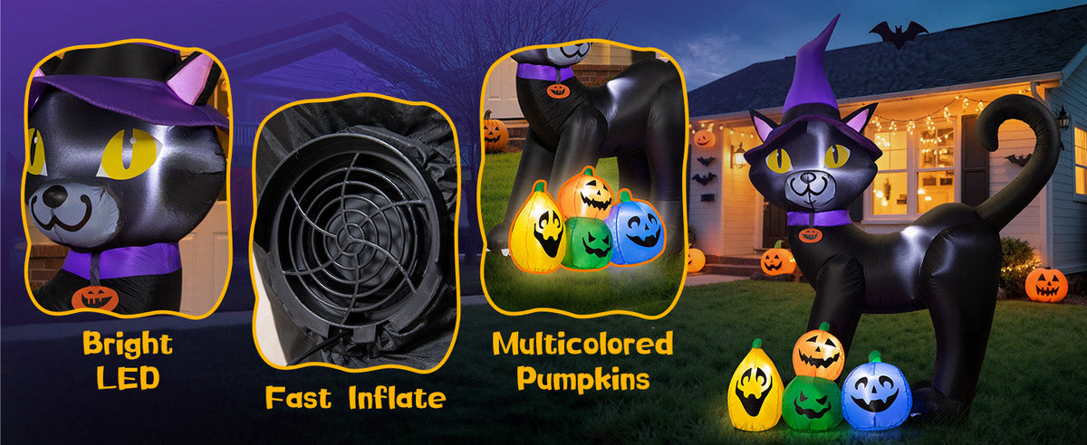 Black Cat with Pumpkins Inflatable