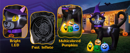 Black Cat with Pumpkins Inflatable