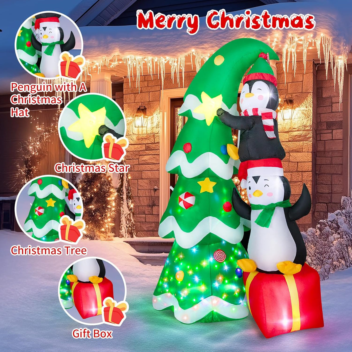 Christmas Tree with Penguins Inflatable