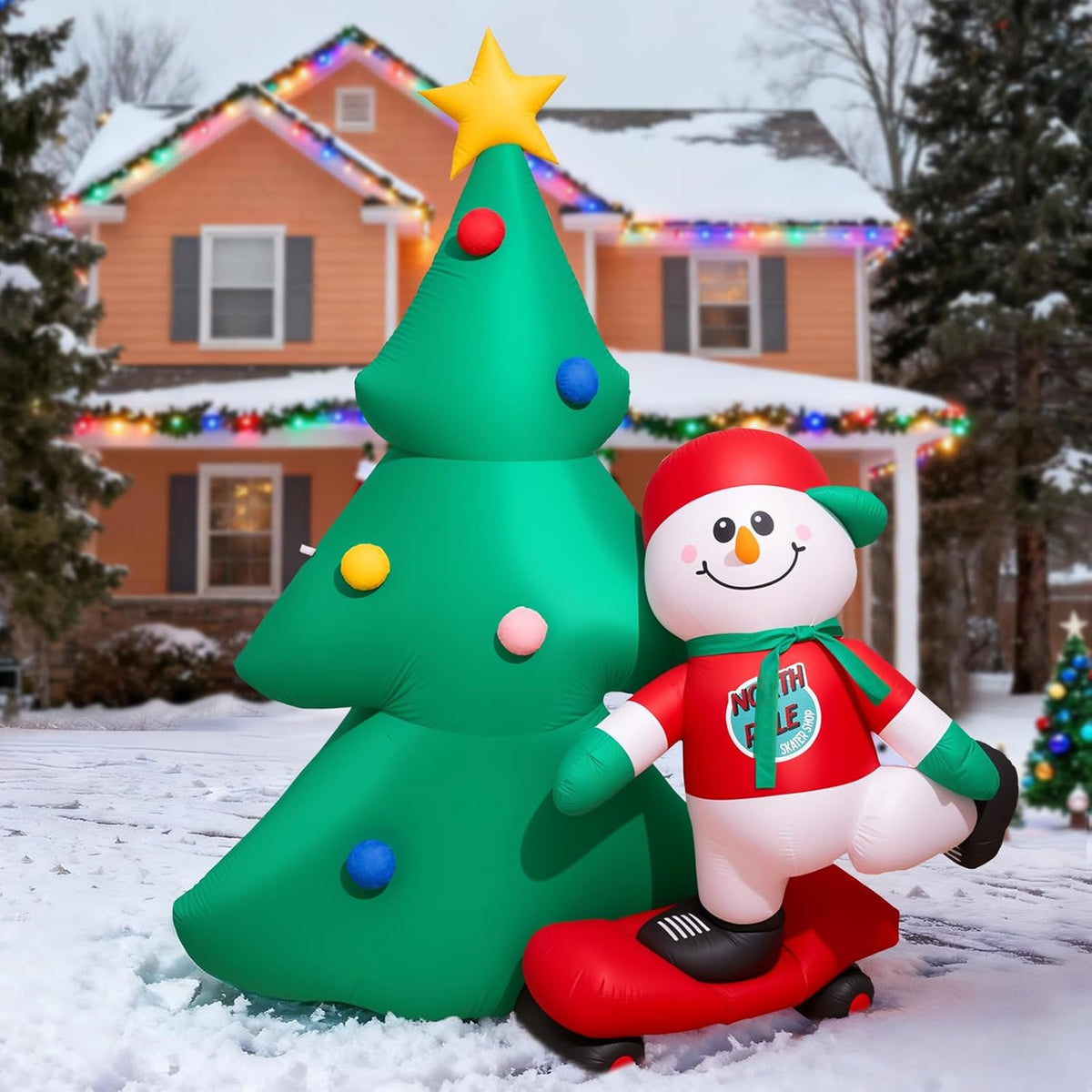 Christmas Tree with Scooter Snowman Inflatable