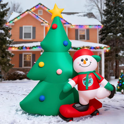 Christmas Tree with Scooter Snowman Inflatable