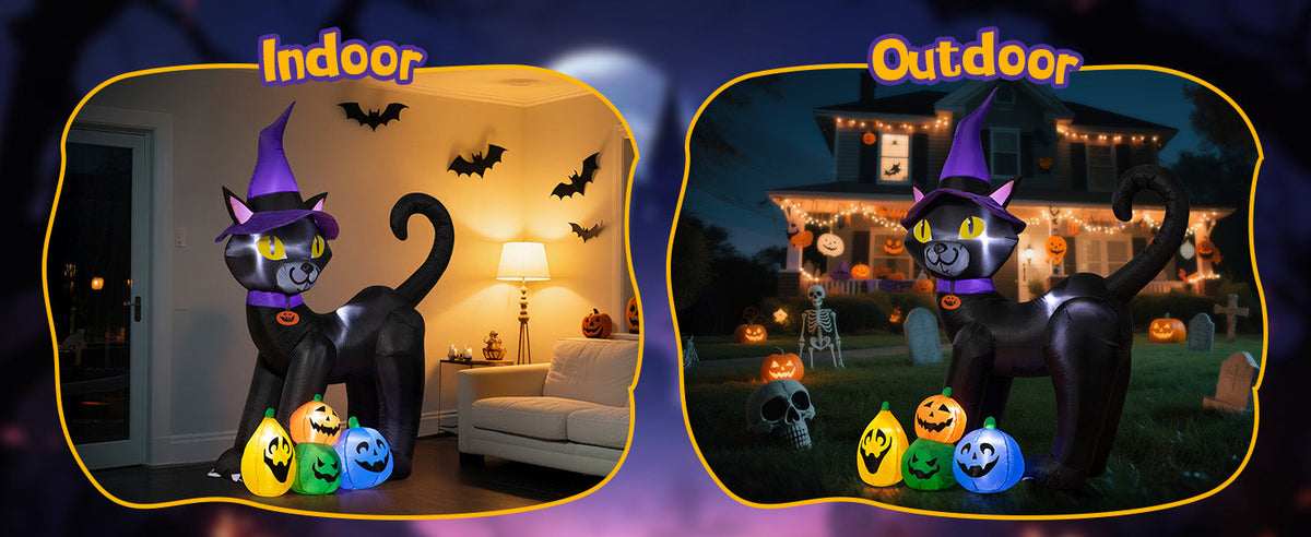 Black Cat with Pumpkins Inflatable
