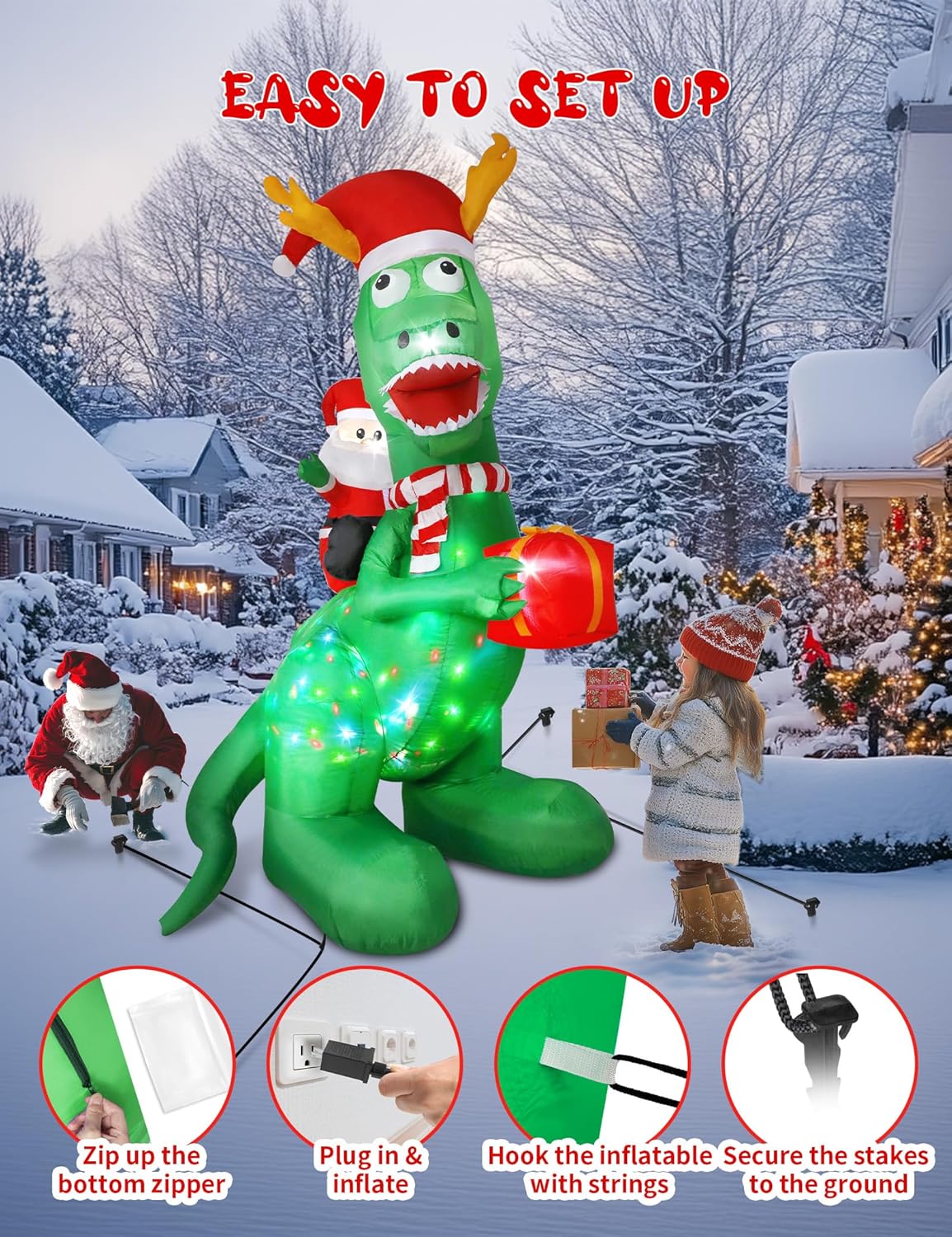 Santa Riding Dinosaur Inflatable