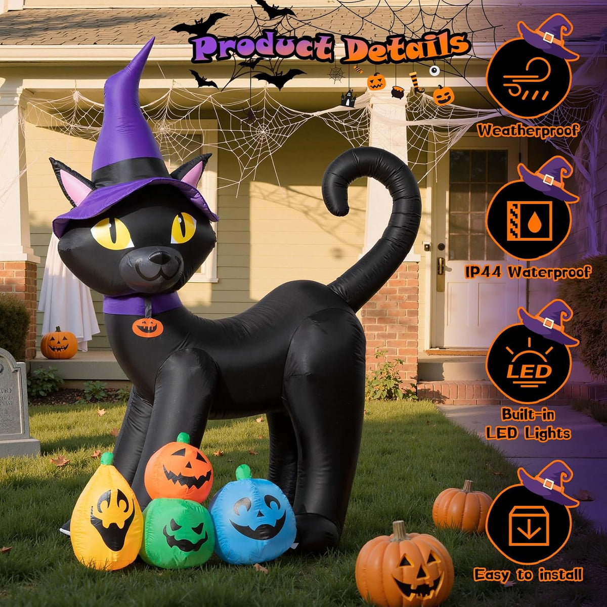 Black Cat with Pumpkins Inflatable