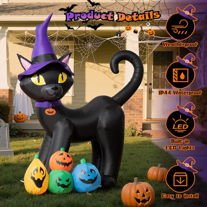Black Cat with Pumpkins Inflatable