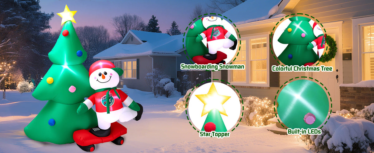Christmas Tree with Scooter Snowman Inflatable