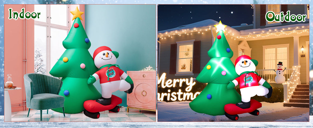 Christmas Tree with Scooter Snowman Inflatable