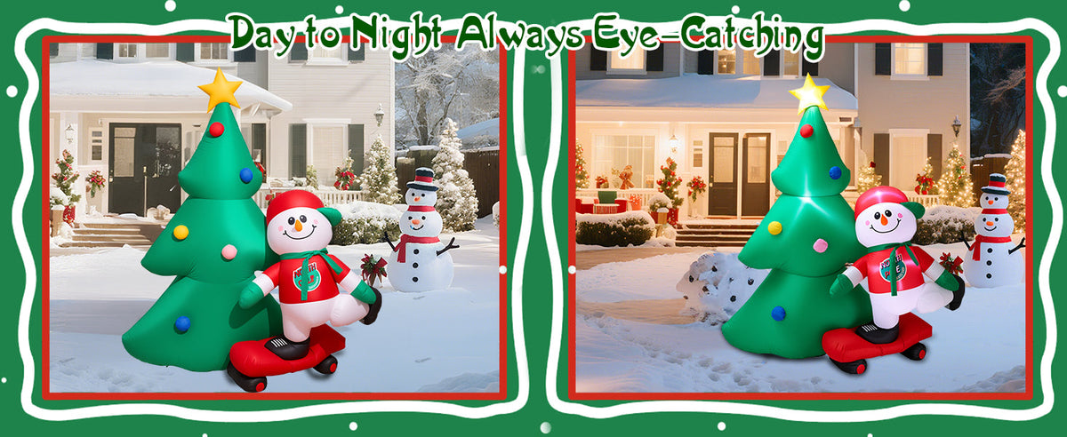 Christmas Tree with Scooter Snowman Inflatable