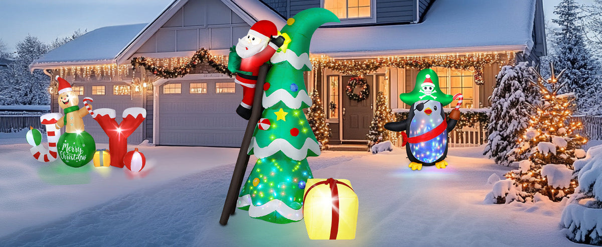 Christmas Tree with Climbing Santa Inflatable