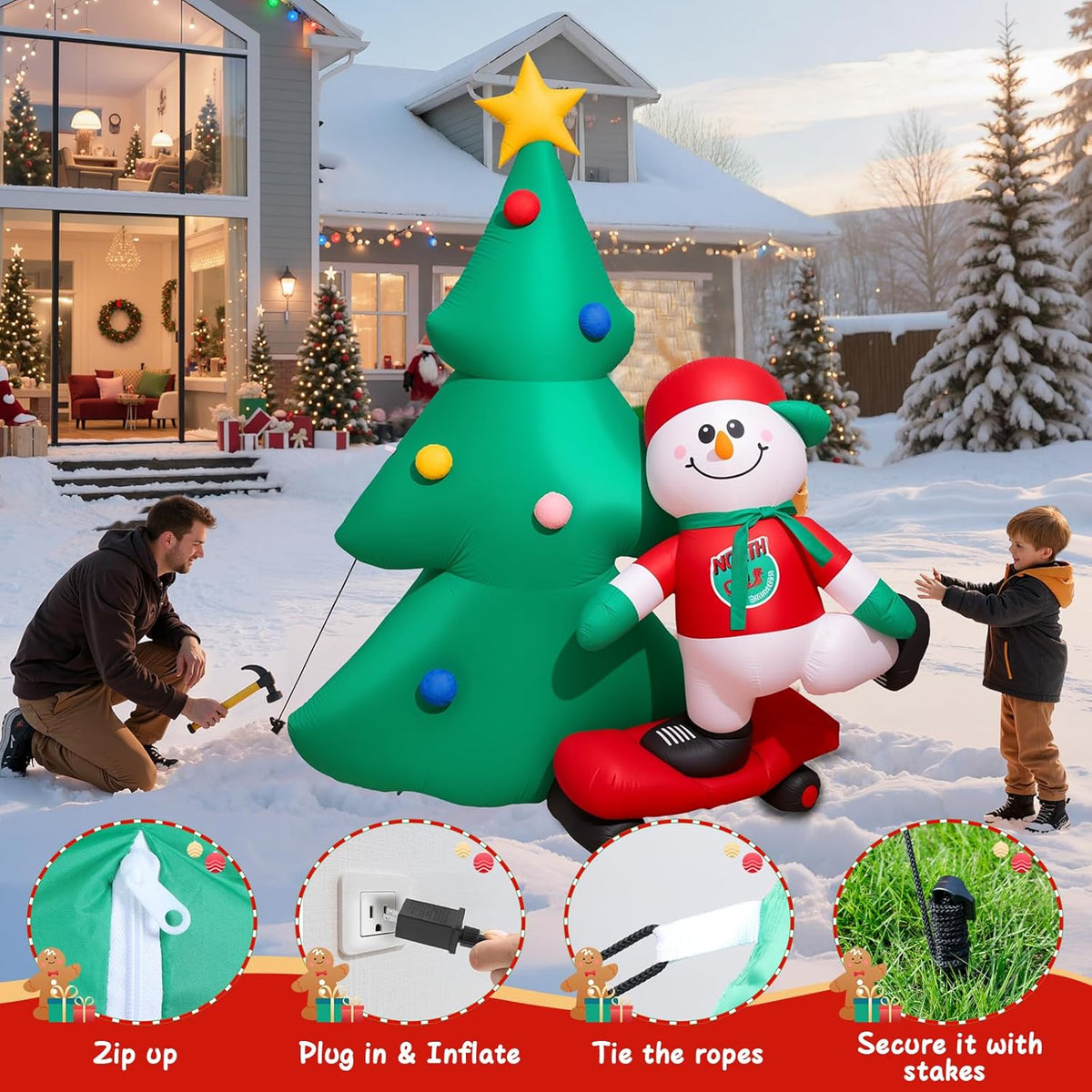 Christmas Tree with Scooter Snowman Inflatable