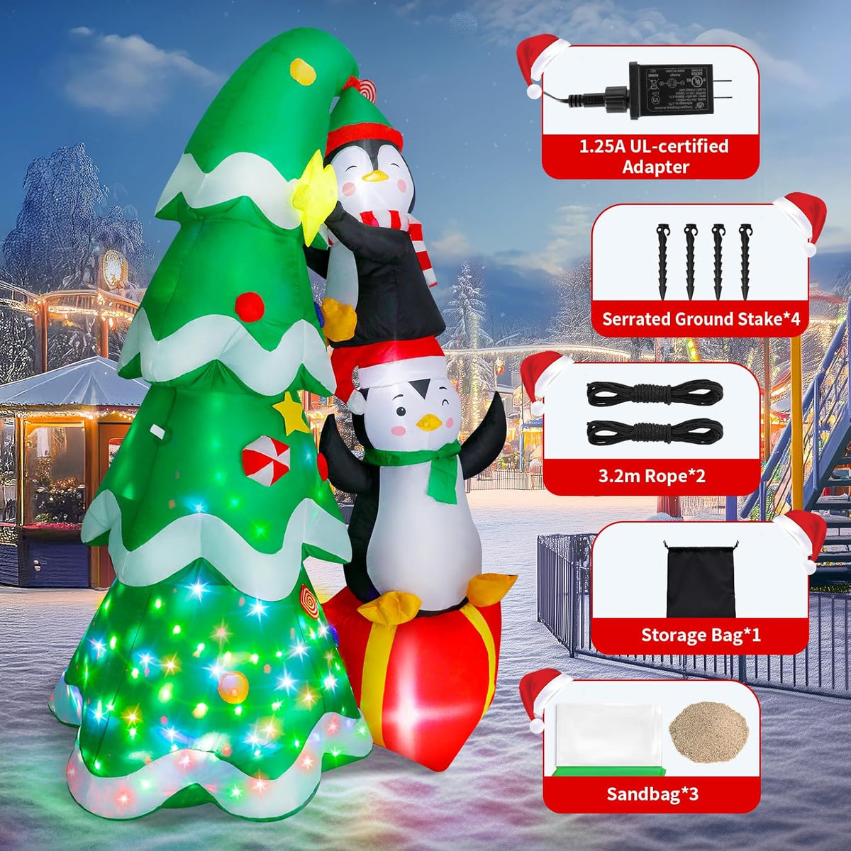 Christmas Tree with Penguins Inflatable