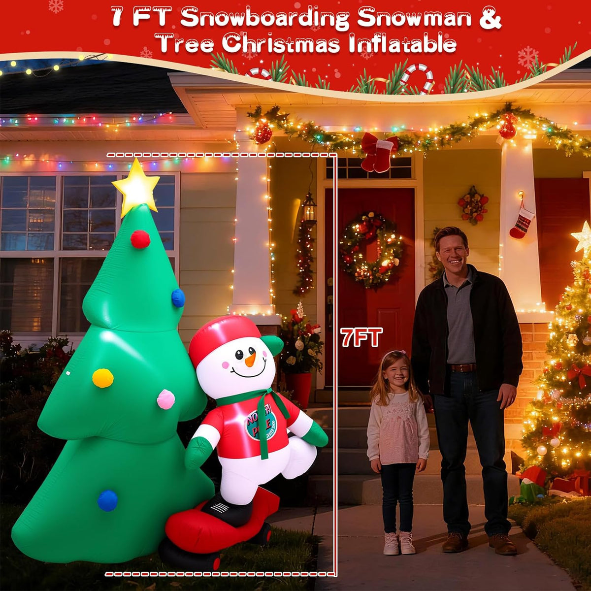 Christmas Tree with Scooter Snowman Inflatable