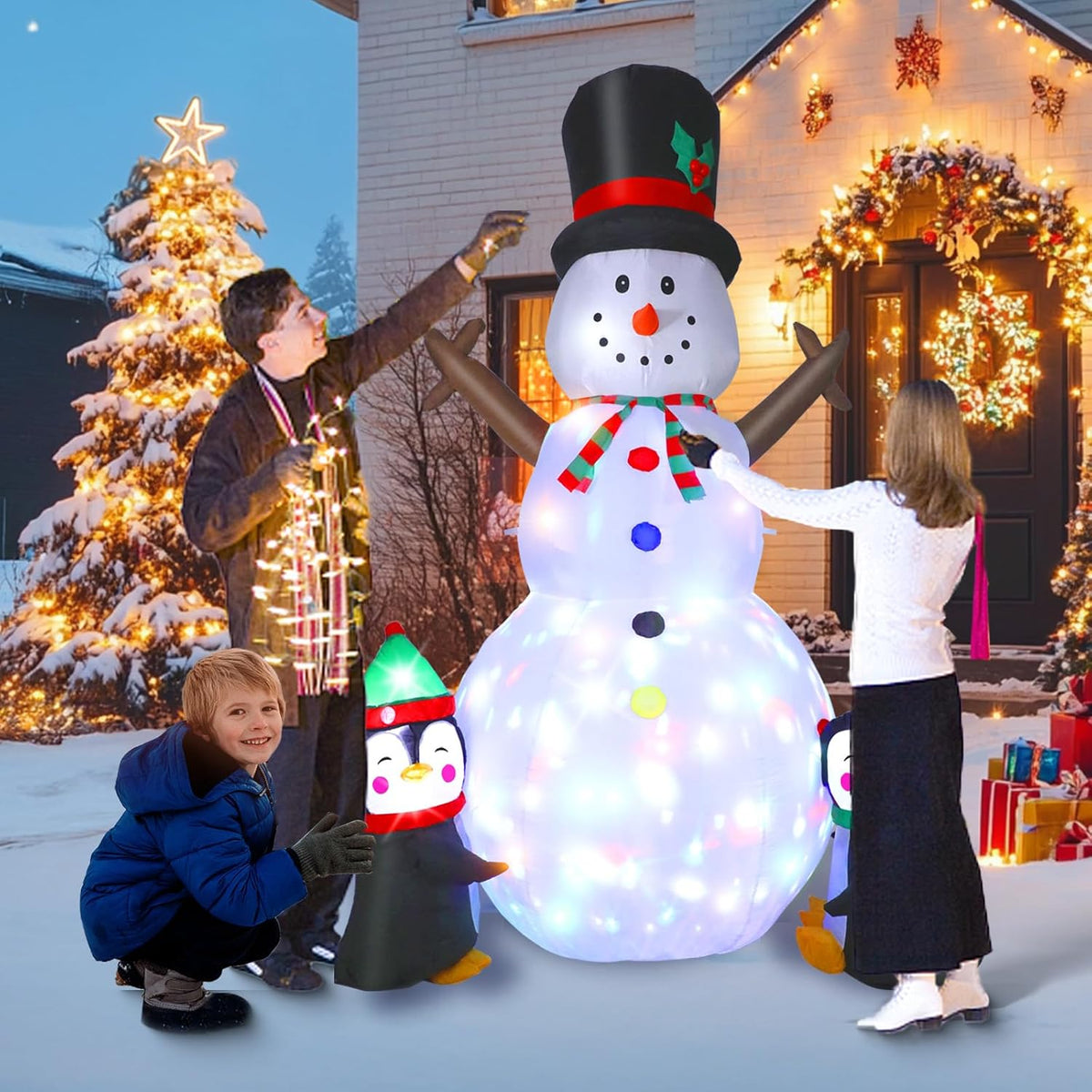 Snowman with Penguins Inflatable
