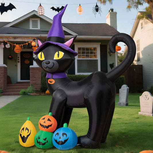 Black Cat with Pumpkins Inflatable
