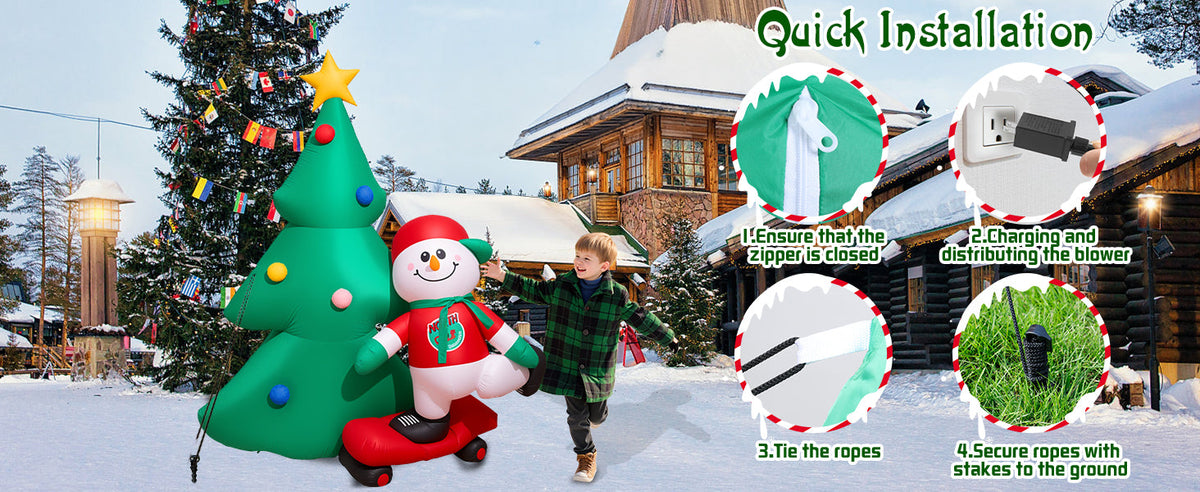 Christmas Tree with Scooter Snowman Inflatable