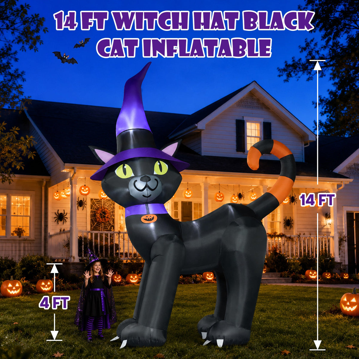 Giant Black Cat Witch Hat Inflatable