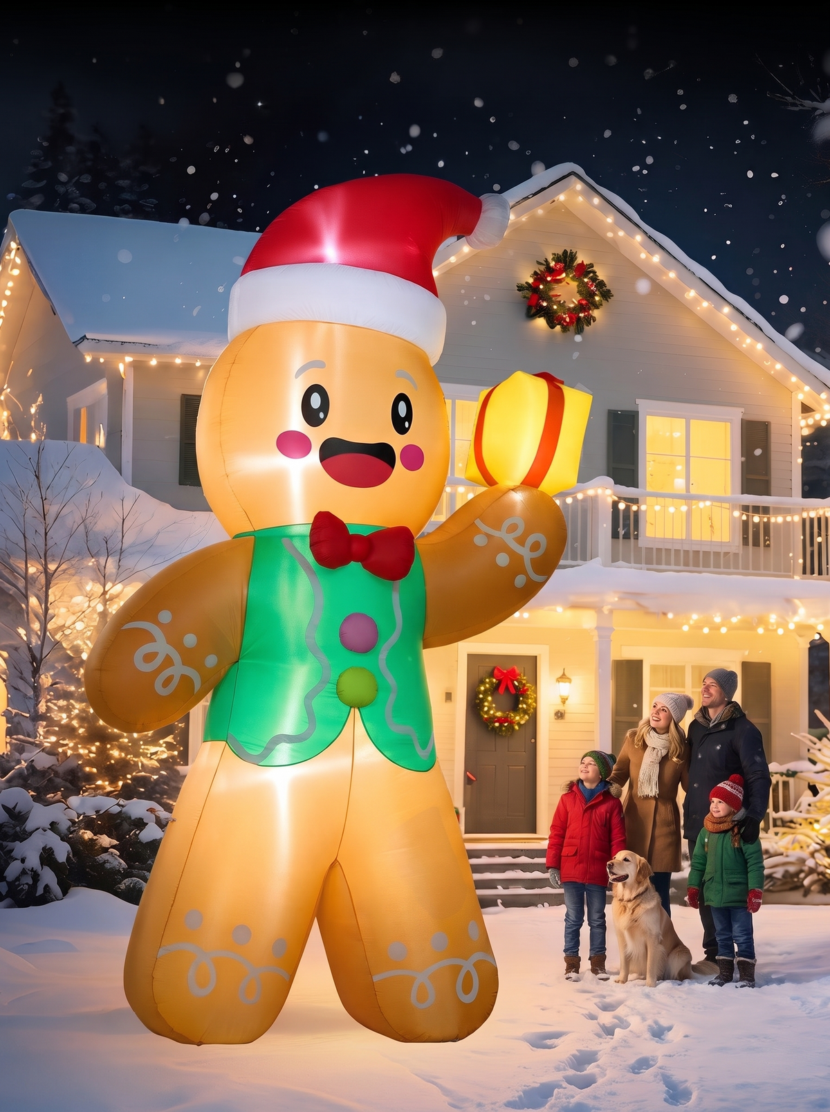 Giant Gingerbread Man Inflatable, Glows After Sunset