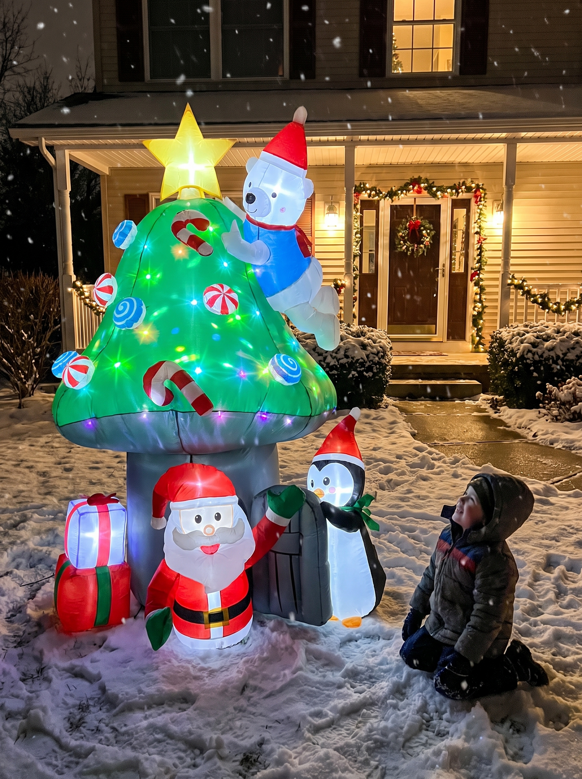 Christmas Mushroom House Inflatable, Colors That Keep Moving