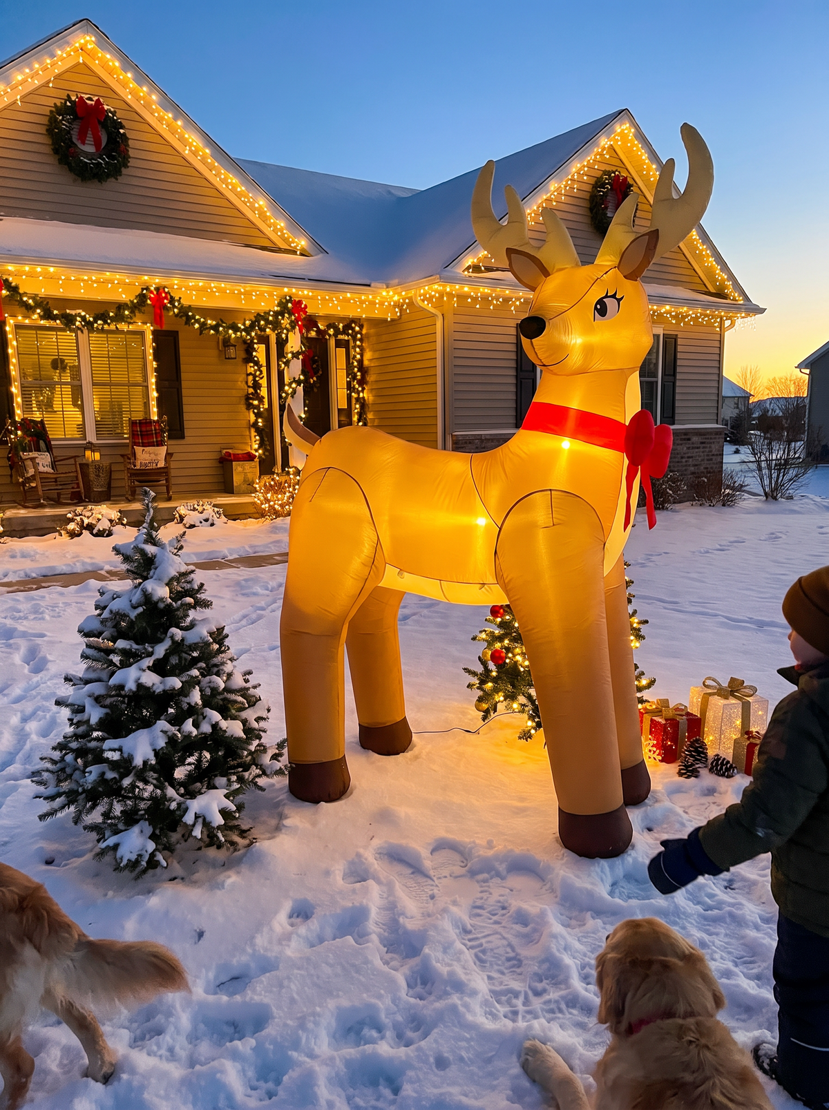 Giant Golden Reindeer Inflatable, Golden Glow All Season