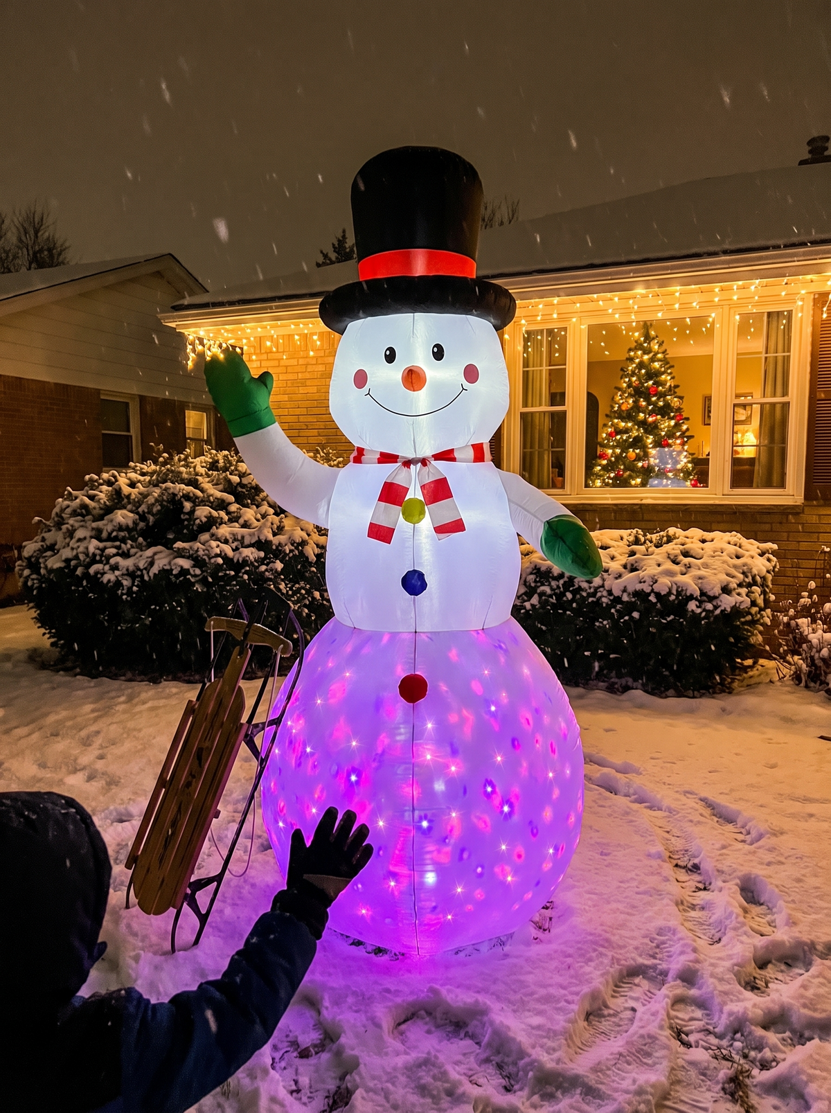 Waving Snowman RGB LED Inflatable, Colors That Change