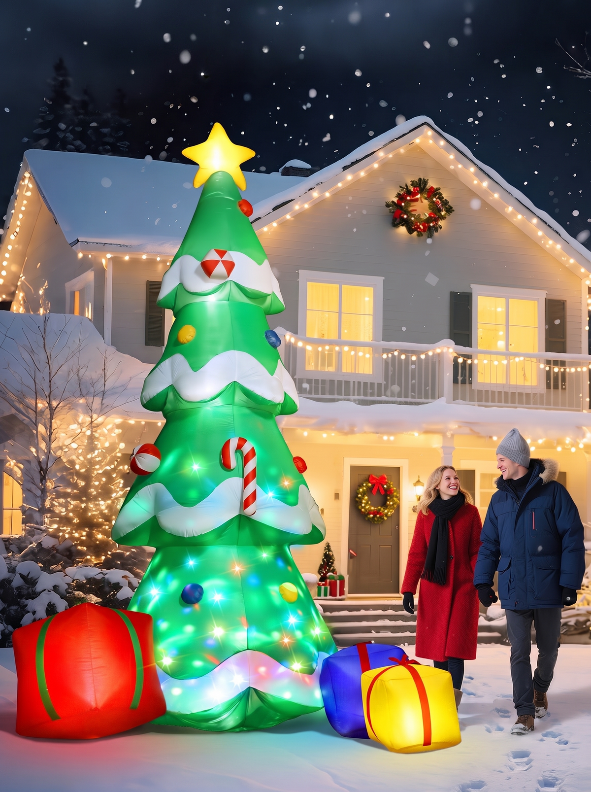 Giant Christmas Tree with Gifts Inflatable, Crowned With a Glowing Star
